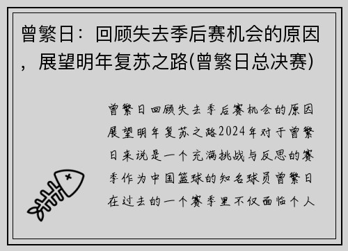 曾繁日：回顾失去季后赛机会的原因，展望明年复苏之路(曾繁日总决赛)