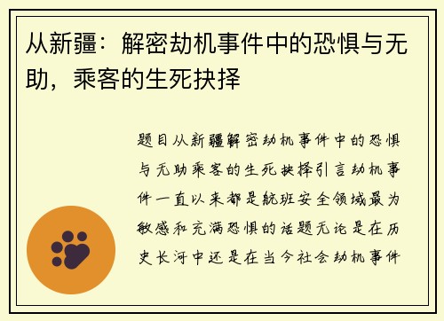 从新疆：解密劫机事件中的恐惧与无助，乘客的生死抉择