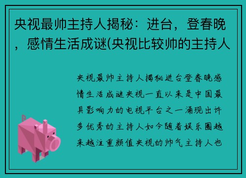 央视最帅主持人揭秘：进台，登春晚，感情生活成谜(央视比较帅的主持人)